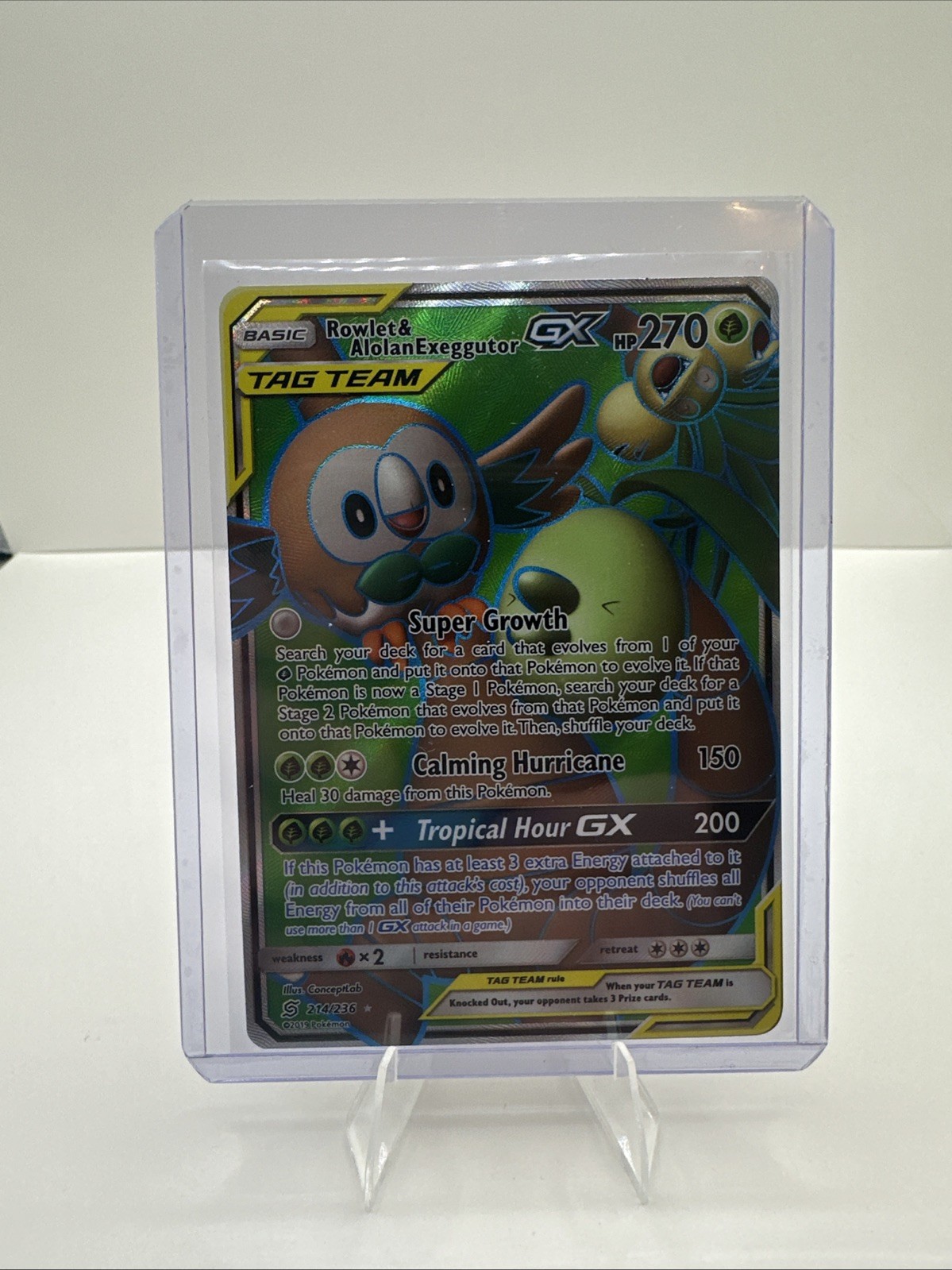 Rowlet & Alolan Exeggutor GX (Full Art) 214/236 Sm-Unified Minds Holo