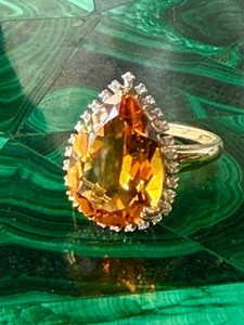 14K Two-Tone Gold Citrine and Diamond Fashion Ring
