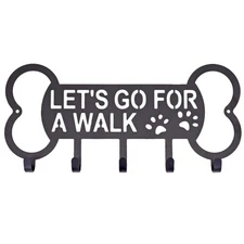 Wall Dog Leash Holder with 5 Hooks, Decorative Metal Dog Leash Hanger and Org...