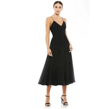 Ieena Mac Duggal Black Faux Wrap Sleeveless Flowy Midi Dress Sz Small NWT #70099