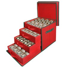 Deluxe Christmas Ornament Storage Box with 4 Drawer Trays for 64 Ornaments