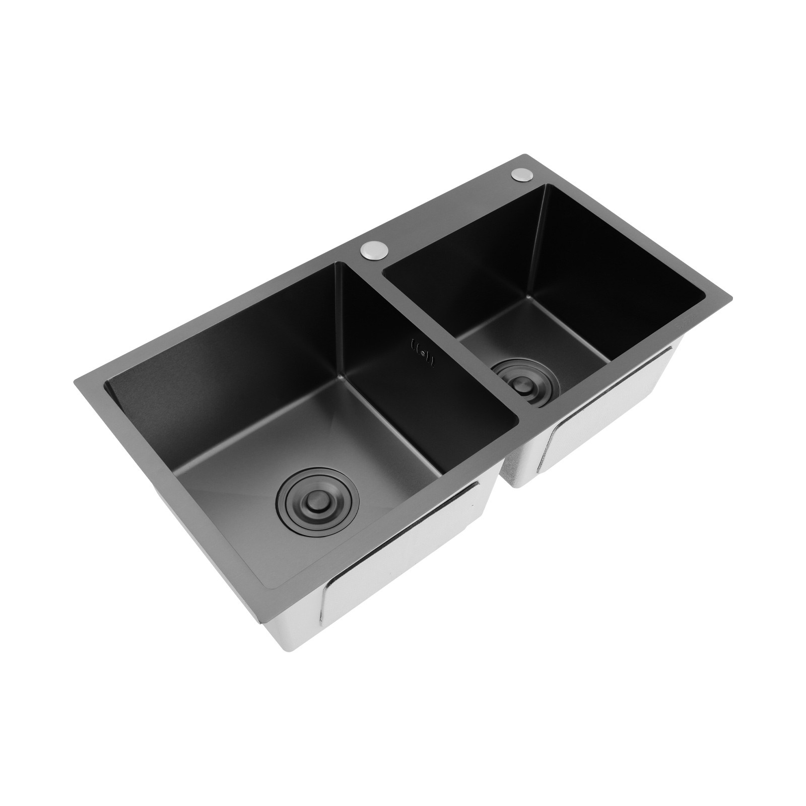 Double-Bowl Kitchen Sink, Multifunctional Overmount Stainless Steel Sink, Black