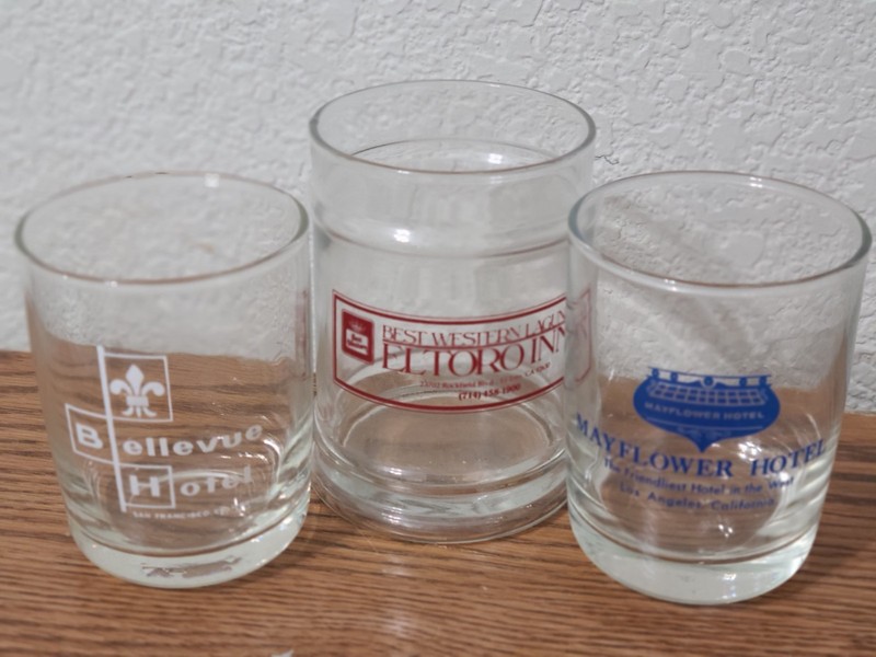 HOTEL DRINKING GLASSES:  BEST WESTERN, BELLEVUE, MAYFLOWER