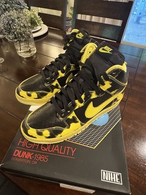 Nike Dunk Hi 1985 SP Black/Yellow Strike  Yellow Acid Wash  High Top Leather