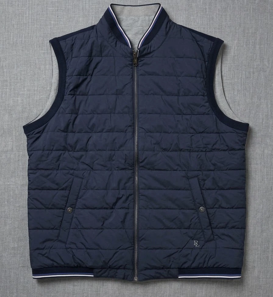 Ralph Lauren Purple Label Mens Navy Grey Reversible Quilted Vest Gilet Jacket XL image 2