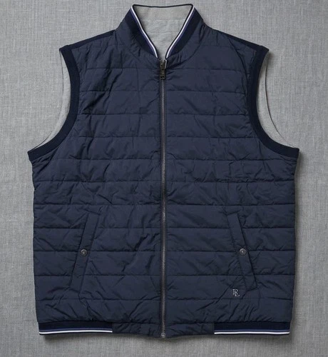 Ralph Lauren Purple Label Mens Navy Grey Reversible Quilted Vest Gilet Jacket XL image 2