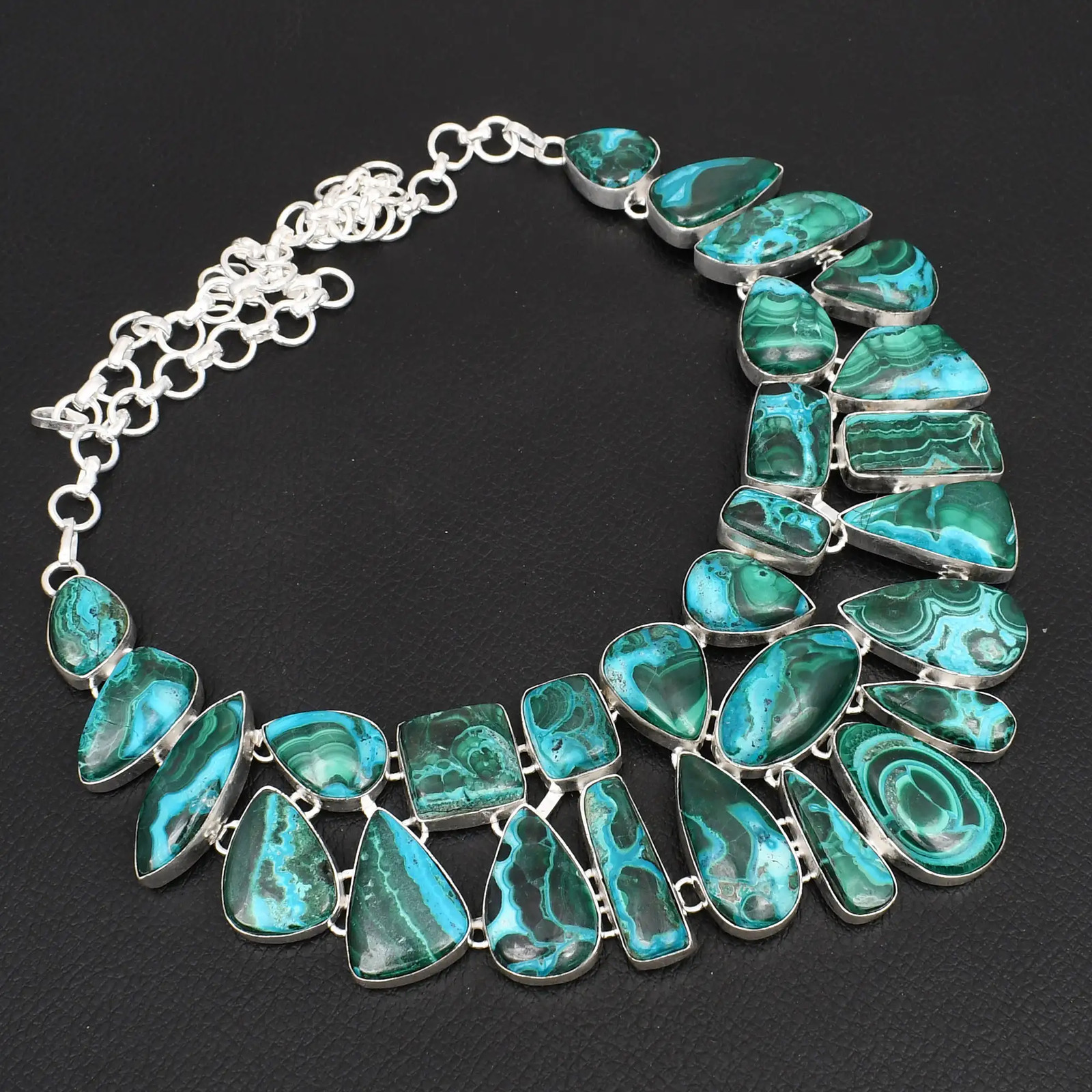 Azurite In Malachite Gemstone Handmade Big Necklace Jewelry 124 Gms LBN-9123