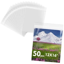 Mat Board Center, 50 Pack 12 2/5" x 16 1/2" Acid-Free Crystal Clear Sleeves S...