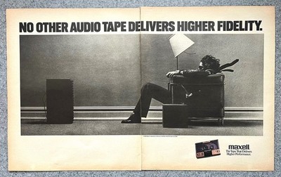 1990 MAXELL AUDIO TAPE Vintage Magazine 2-PAGE Print Ad Iconic Man 12'' x 20''