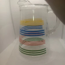MCM 10 Cup (80 oz) Iced Tea Lemonade Sangria Glass Pitcher Stripes Yellow Blue