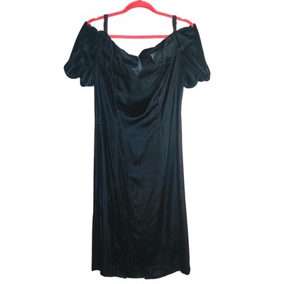 Vtg Expo Night Black Velvet Midi Wiggle Dress Prom Formal 12 Pinup Whimsigoth