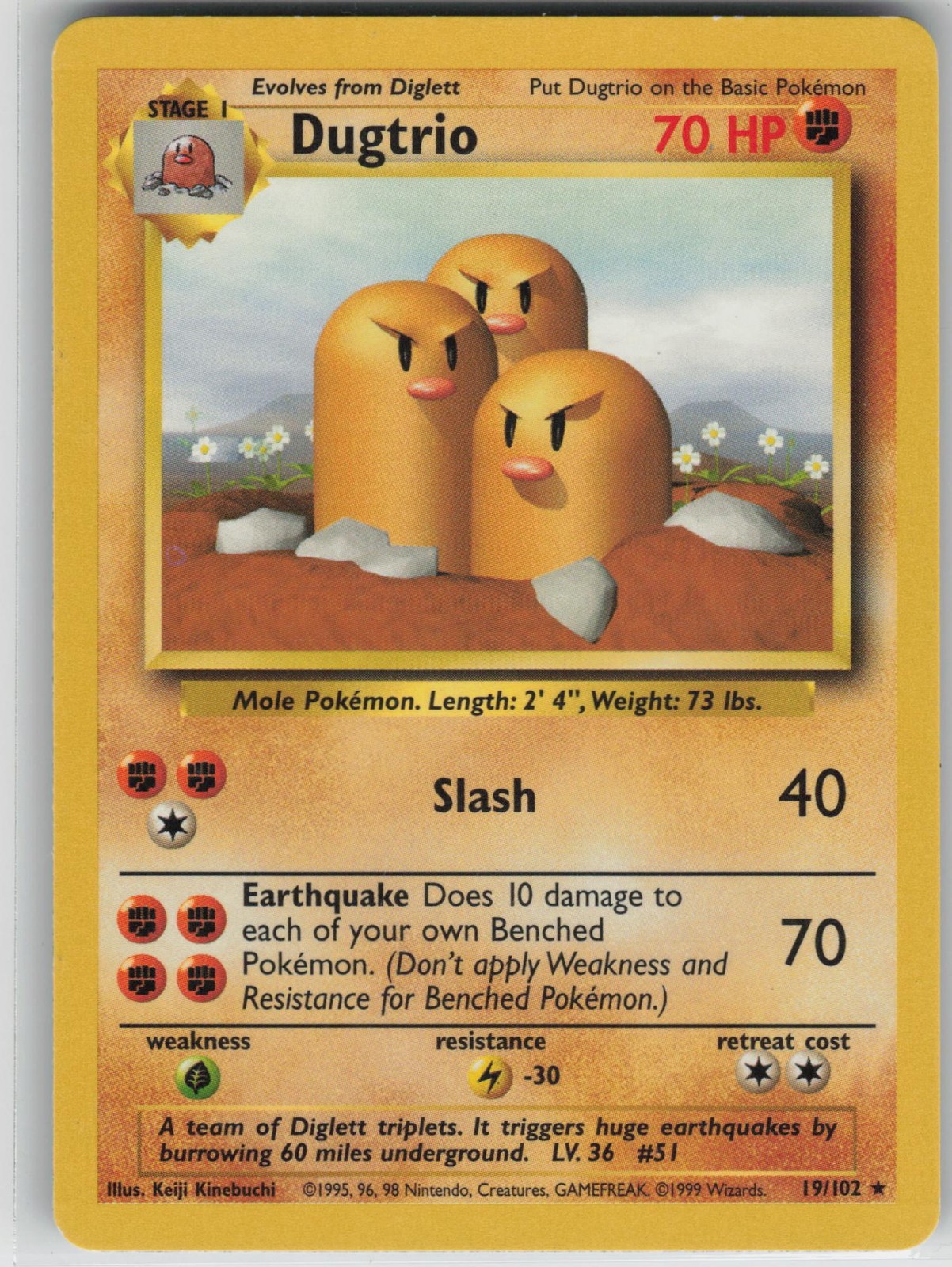 MP Dugtrio 19/102 Rare Base Set Unlimited Pokemon 1999