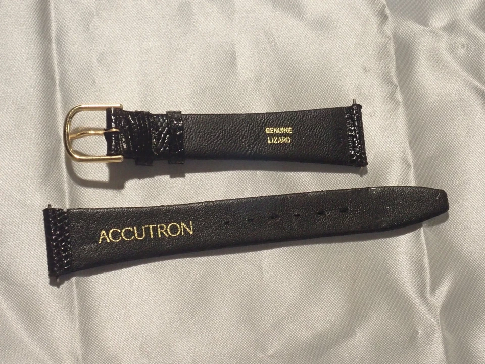 Pulseira de relógio masculina vintage Accutron couro lagarto preto, expansão 16-20mm - Imagem 3 de 4