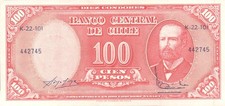 Chile - 10 Centesimos on 100 Pesos - ND (1960-1961) - Series K 22-101 - Uncirculated UNC
