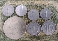 East German  1 Pfg To 20 Mark Coin Lot Of 7 Pieces Early To Late Periods  V338