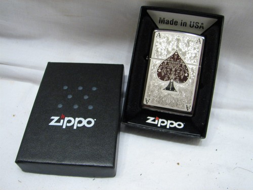 Sealed Zippo Ace of Spades Lighter LN w/Box Playing Card Brushed Poker