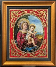 Ortiz "Mother & Child"  HAND PAINTED OIL CUSTOM  FRAMED ART Religious New