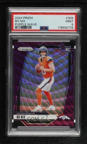 2024 Panini Prizm Rookies Purple Wave 27/99 Bo Nix #309 PSA 9 MINT Rookie RC