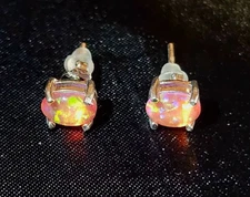 Sterling Silver Fire Opal 925 Oval Shaped Stud Earrings October Birthstone Gift