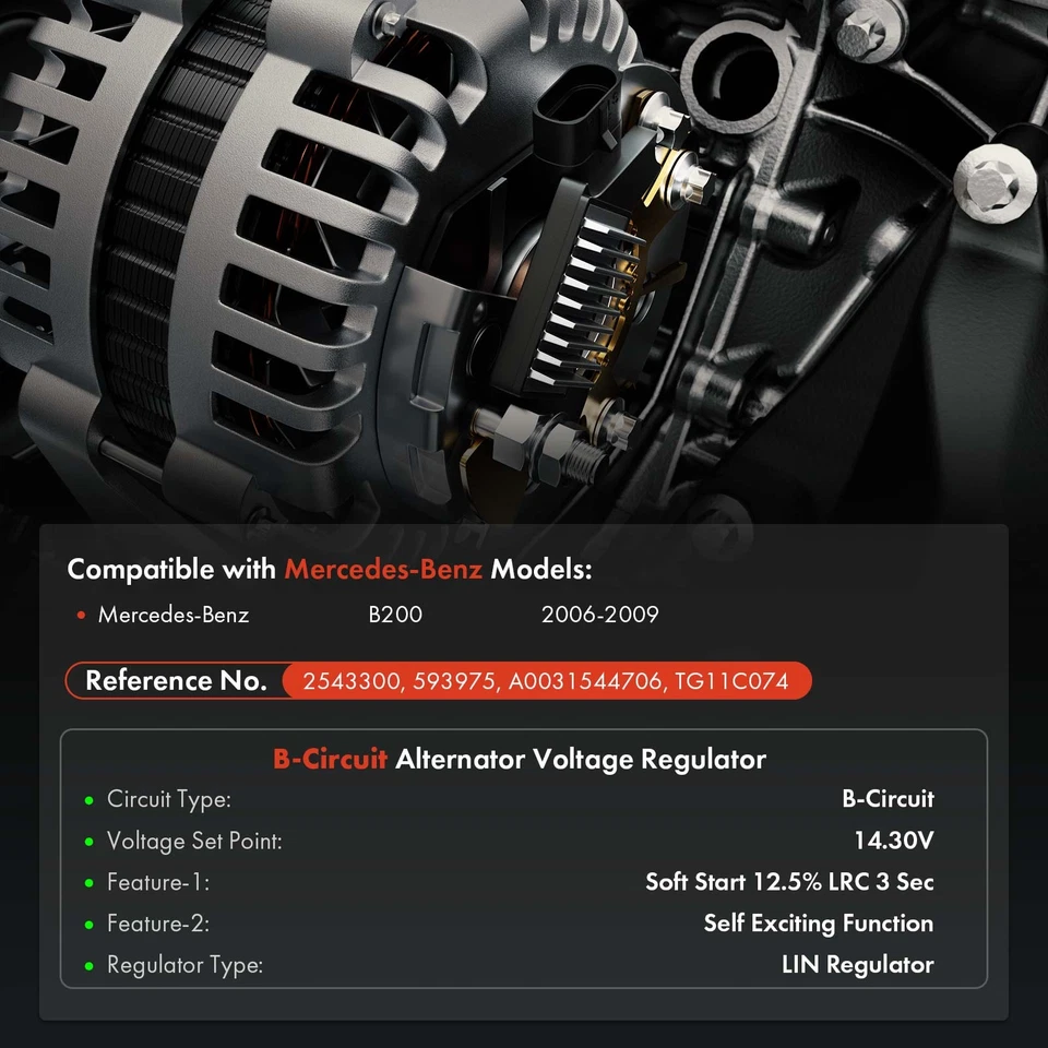 Regulador de voltaje del alternador 14,30 V para Mercedes-Benz W245 B200 2006-2009 115 amperios Foto 2 de 4