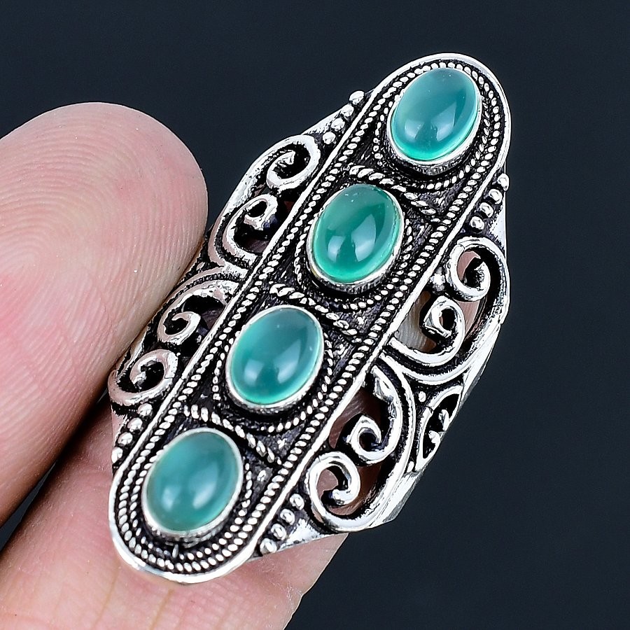 Green Onyx Gemstone Handmade 925 Sterling Silver Jewelry Ring 9