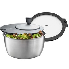 Salatschleuder ROTARE 4L Edelstahl Set mit Frischhaltedeckel Kurbel Ausgie&szlig;er