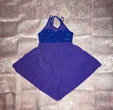 NWT MiDee One Piece Dance Costume Small Adult Blue Sequin Lyrical Dance Dress