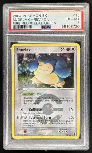 2004 Pokemon EX FireRed & LeafGreen Snorlax Reverse Foil Holo #15/112 PSA 6
