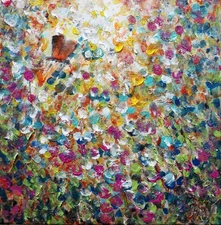 Magical Butterfly & Flowers Original Painting, Colorful Wall Decor