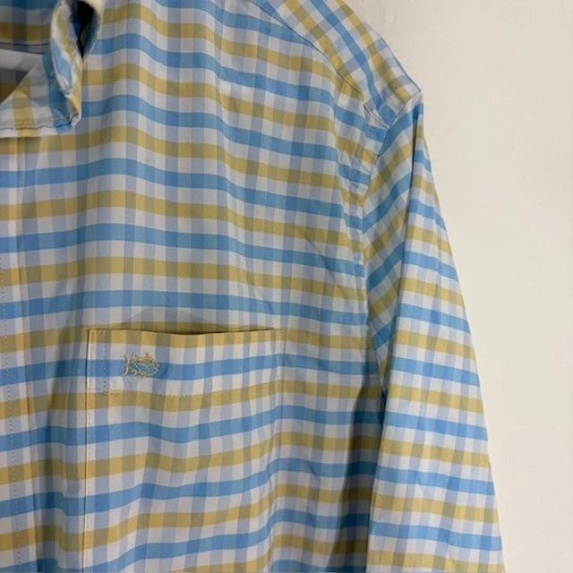 Southern Tide Shirt Mens Large Intercoastal Blue Yellow Plaid Long Sleeve - Image 4 of 4