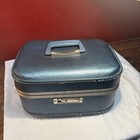 Vintage Toilertry Suitcase Travel Bag Luggage Blue Canvas