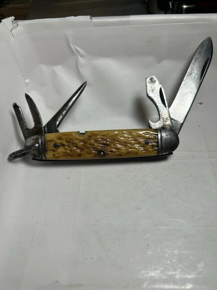 Колониальный Скаутский Узор СДЕЛАНО В США Винтажный Складной Нож Ранняя WW2 Латунная Подкладка - Изображение 3 из 4