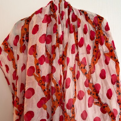 Louis Vuitton Schal Ramages  Dots Weiß-Koralle-Rot, Baumwolle+Seide, M75674