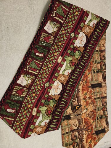 Table Runner Reversible Santa & Snowmen Scarecrow Autumn Pumpkins 59" X 12"
