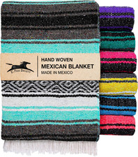 Mexican Yoga Blanket   Colorful Falsa Serape Throw for Yoga, Beach, Picnic, Sadd