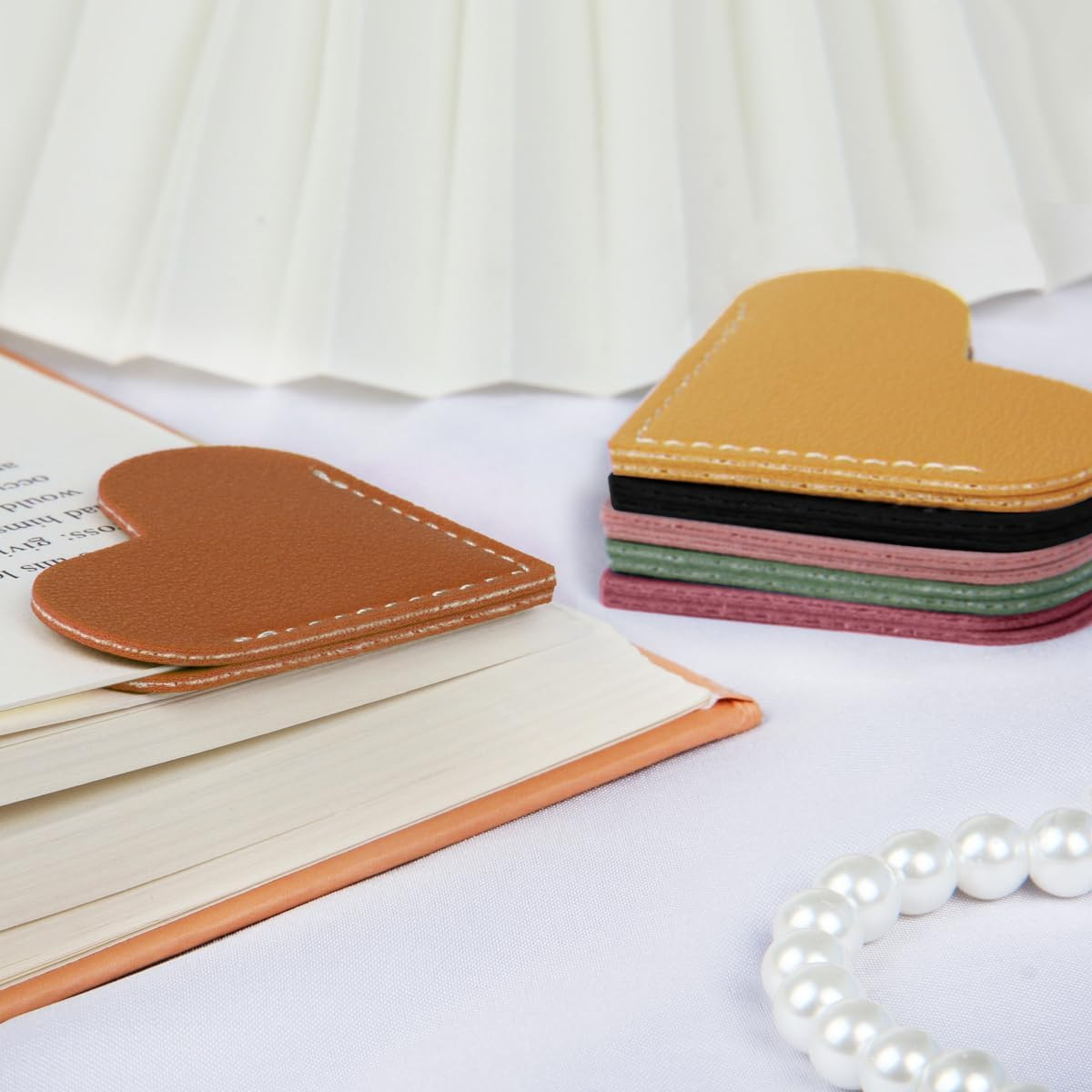 6Pcs Leather Heart Bookmarks for Reading Women, Cute Corner Page Book Marks f...