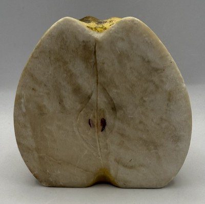Vintage Italian Alabaster Stone Half Apple Slice  Sculpture W/ Original Sticker