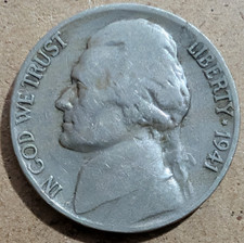 1941 S San Francisco Mint Jefferson Nickel 5 Cent Actual Coin Shown