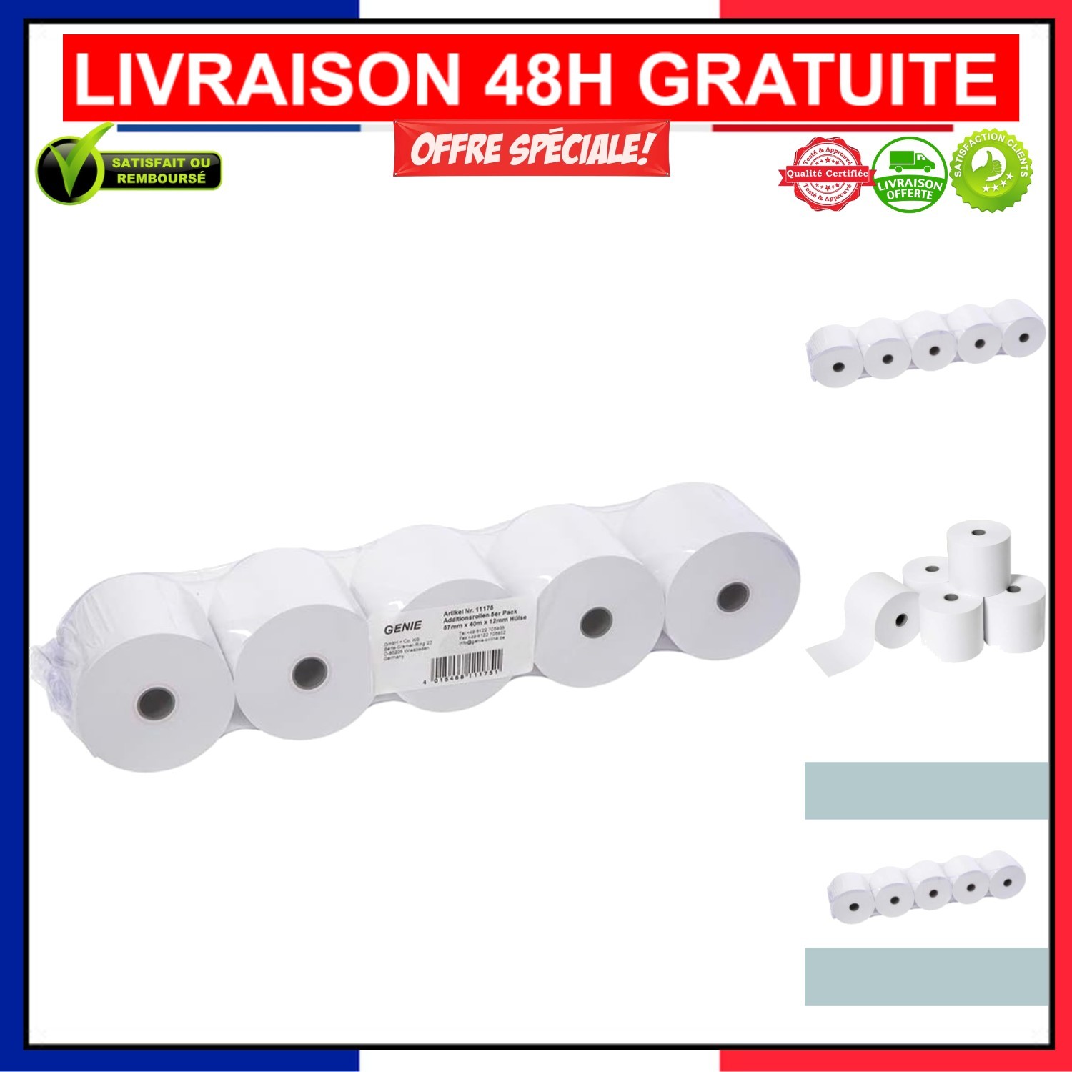 Rouleaux caisse premium ultra lisses papier écologique haute densité