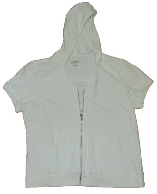Style & Co Sport  1X White S/S Full Zip Up SweatShirt Hoody Great Preowned Nice