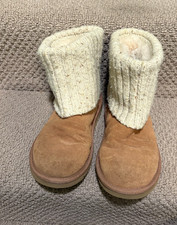 Girl UGG Boots Size 4 Brown Suede, Upper Knit Sweater Foldover Cuff