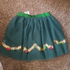 Cat Jack Girls Green Gold Holiday Skirt Size 7 Elastic Waist Christmas Party