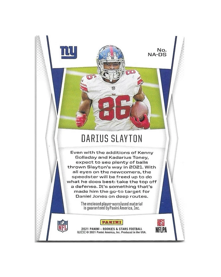 Darius Slayton 2021 Panini Rookies & Stars NFL Authentic #NA-DS MEM Giants - Image 2 of 2