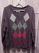 Sonoma Life Style Women s Plus 2X Purple V-Neck Argyle Sweater
