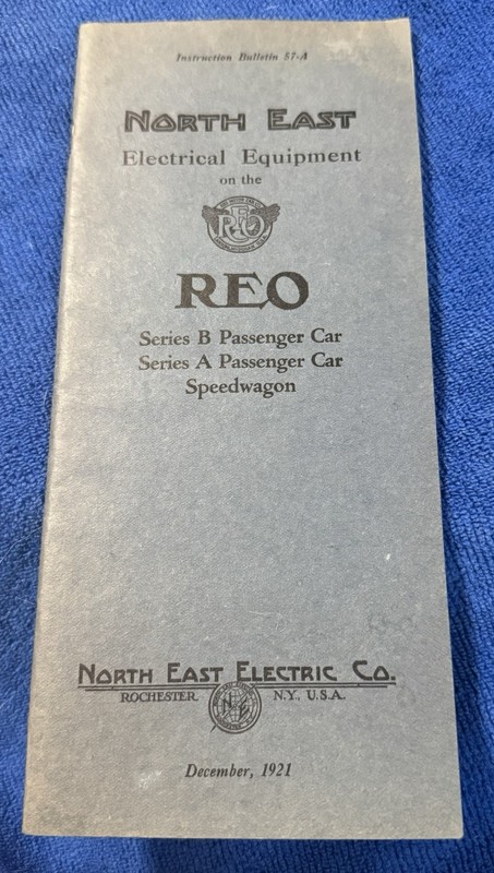 Instruction Bulletin 57-A North East Electrical Equip on REO Motorcar Dec 1921