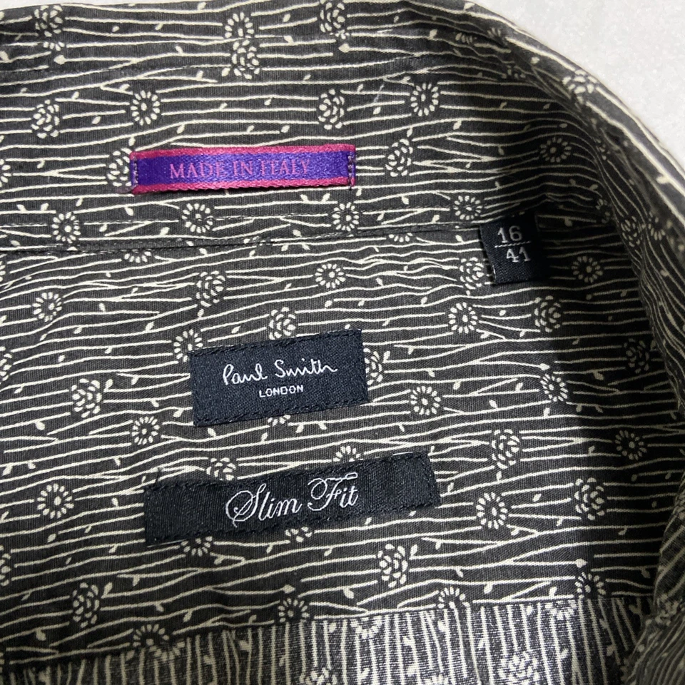 PAUL SMITH London Slim Fit Black White Long Sleeve Floral Shirt ~ Size 16 41 - image 4 of 4