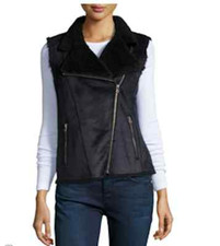 Velvet By Graham & Spencer Black Anila Shearling Body Warmer Gillet Vest New