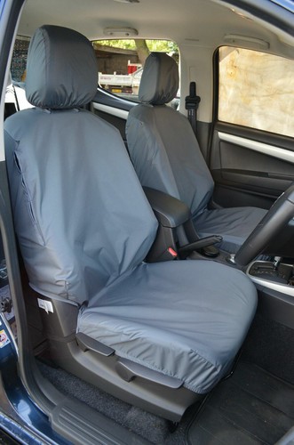 Isuzu DMax 2012-21 Grey Waterproof Tailored Front+Rear (W/Armrest) Seat Covers - Picture 4 of 4