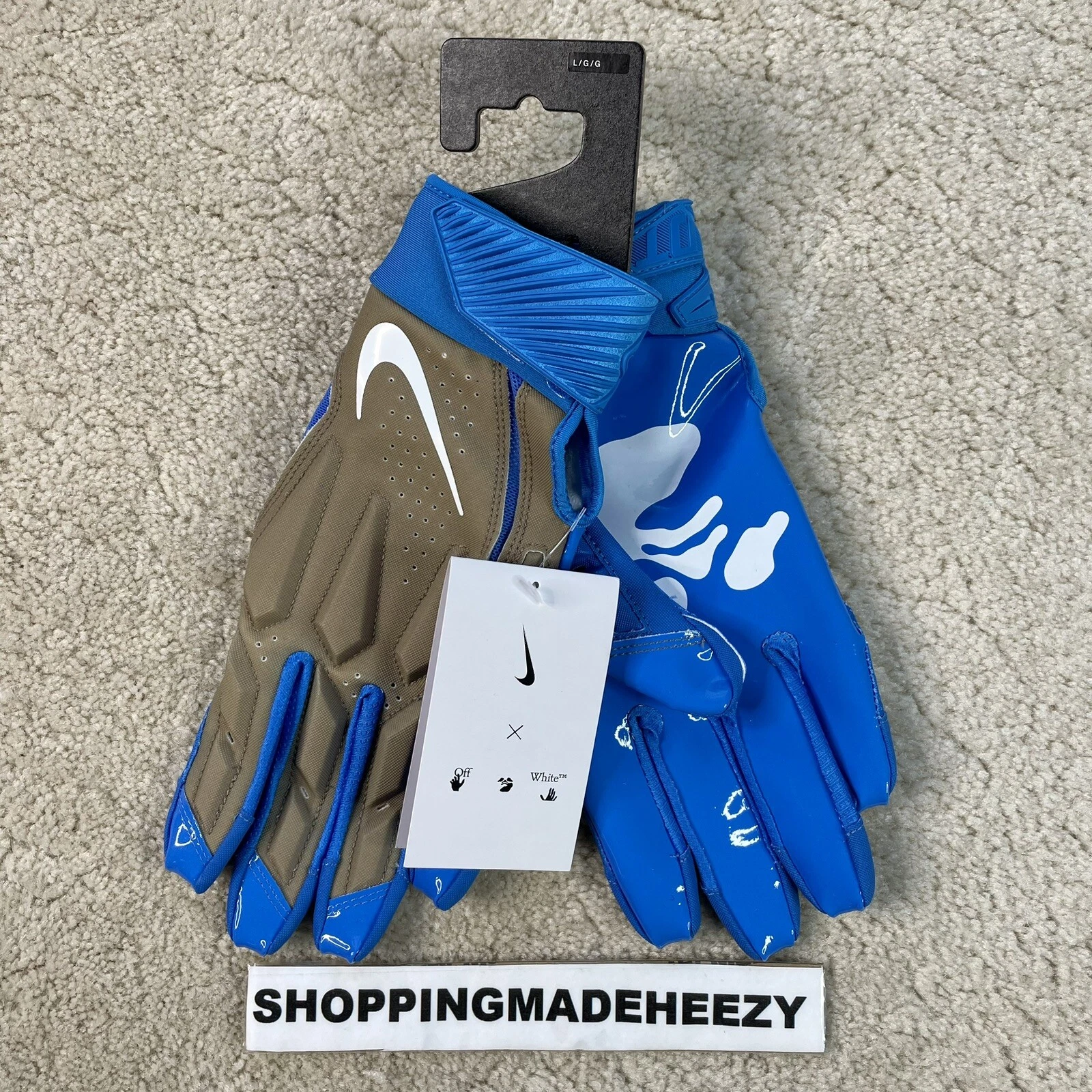 [L] OFFWHITE x NIKE D-TACK ELITE Padded Football Gloves Blue Face Virgil Abloh
