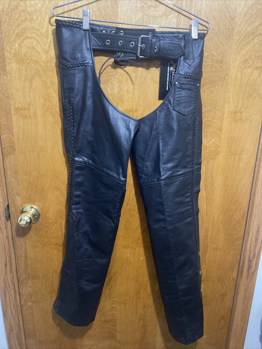 Xelement LEATHER Motorcycle Chaps 7701 Women's Black 'Braided' Riding - Main Image